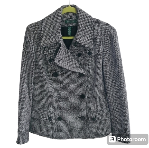 Lauren Ralph Lauren Pea Coat houndstooth woven tweed size 14 wool silk blend - Picture 12 of 12